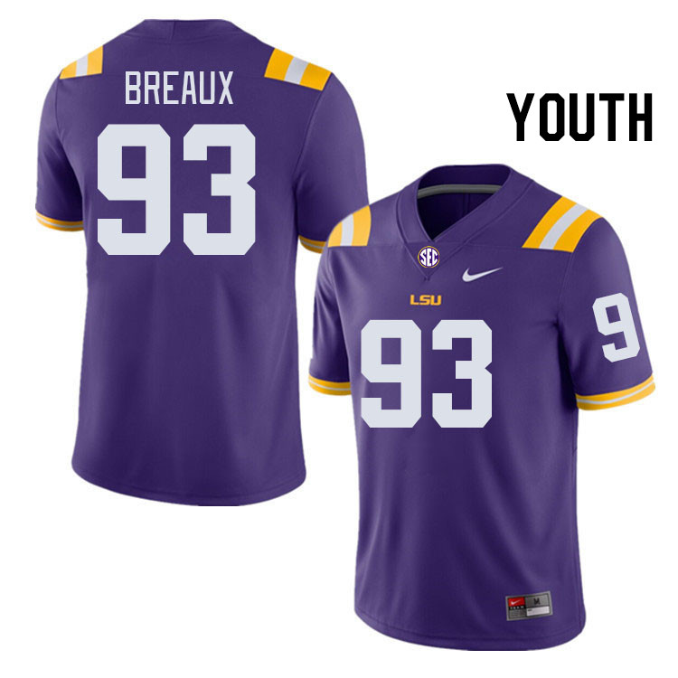 Youth #93 Ahmad Breaux LSU Tigers College Football Jerseys Stitched-Purple